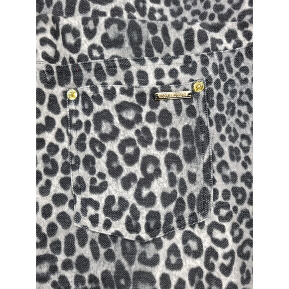 Michael Kors Womens Jeggings Size L Black Gray Leopard Print Pull On‎ Stretch - Picture 11 of 12